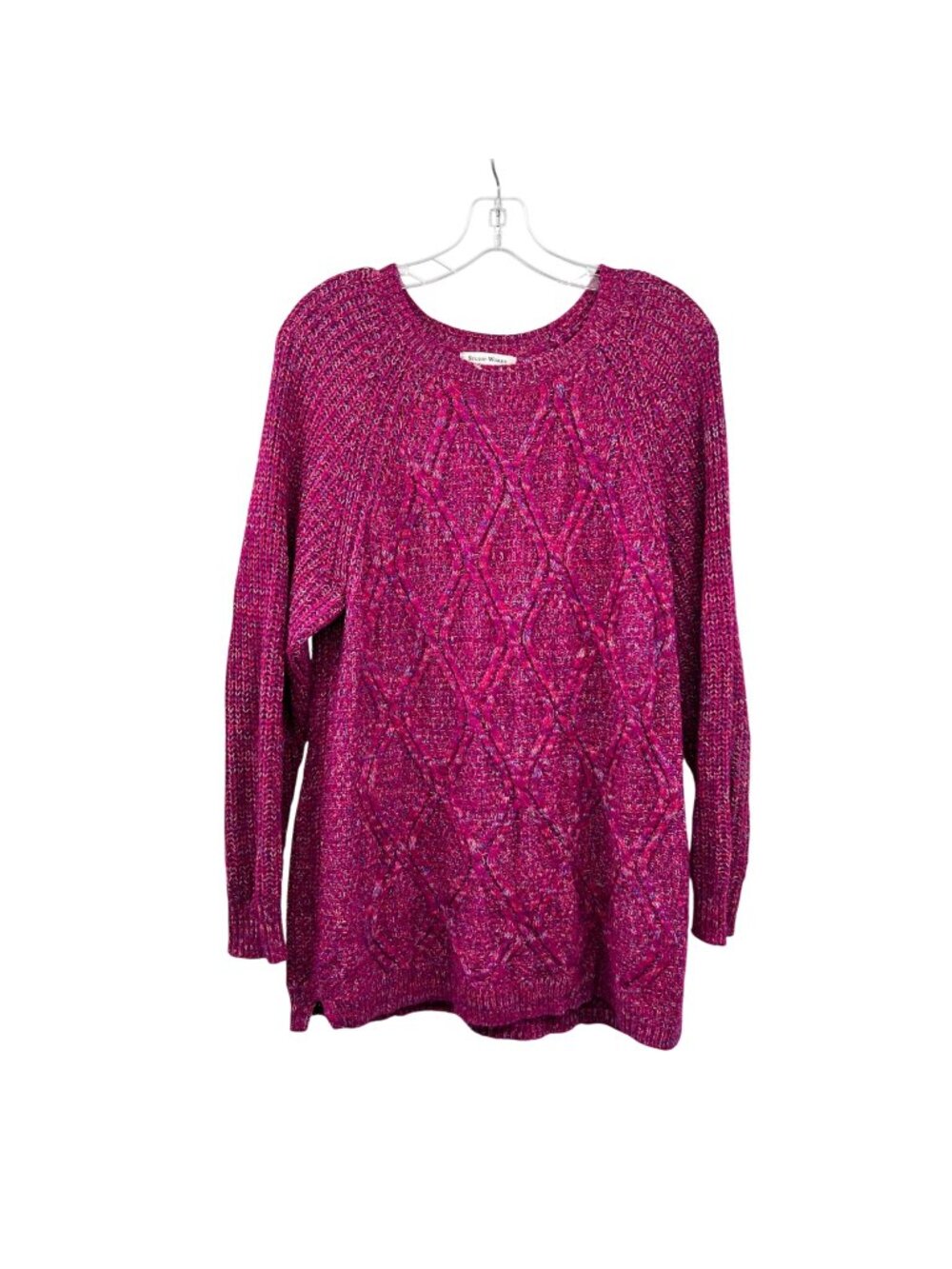 Studio Works Womens Cable Knit Sweater Fuchsia/Multi Size 1X